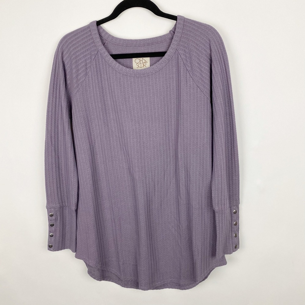 Chaser Womens Purple‎ Waffle Knit Thermal Long Sleeve Button Cuff Top Size Large